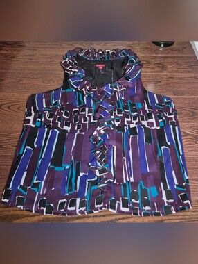 Merona Purple Geometric Ruffle-Front Camisole with Teal Accents
